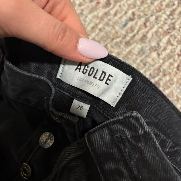 Agolde Lana Mid Rise Straight Leg Jeans Black Distressed- Size 26 - Picture 10 of 11